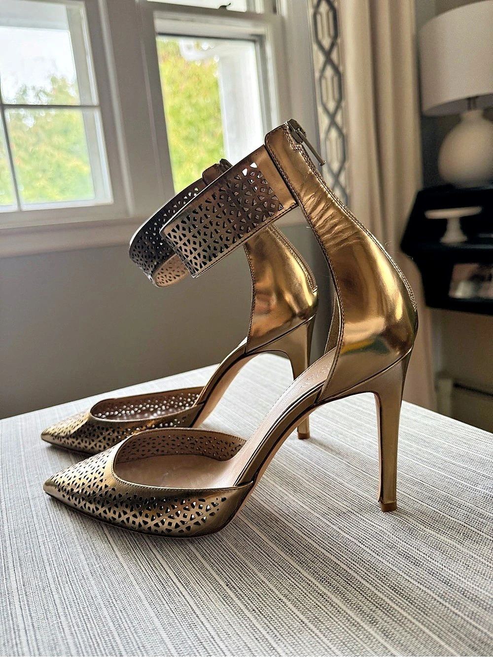 J.Crew Collection Gold Leather Perforated Heels US 9